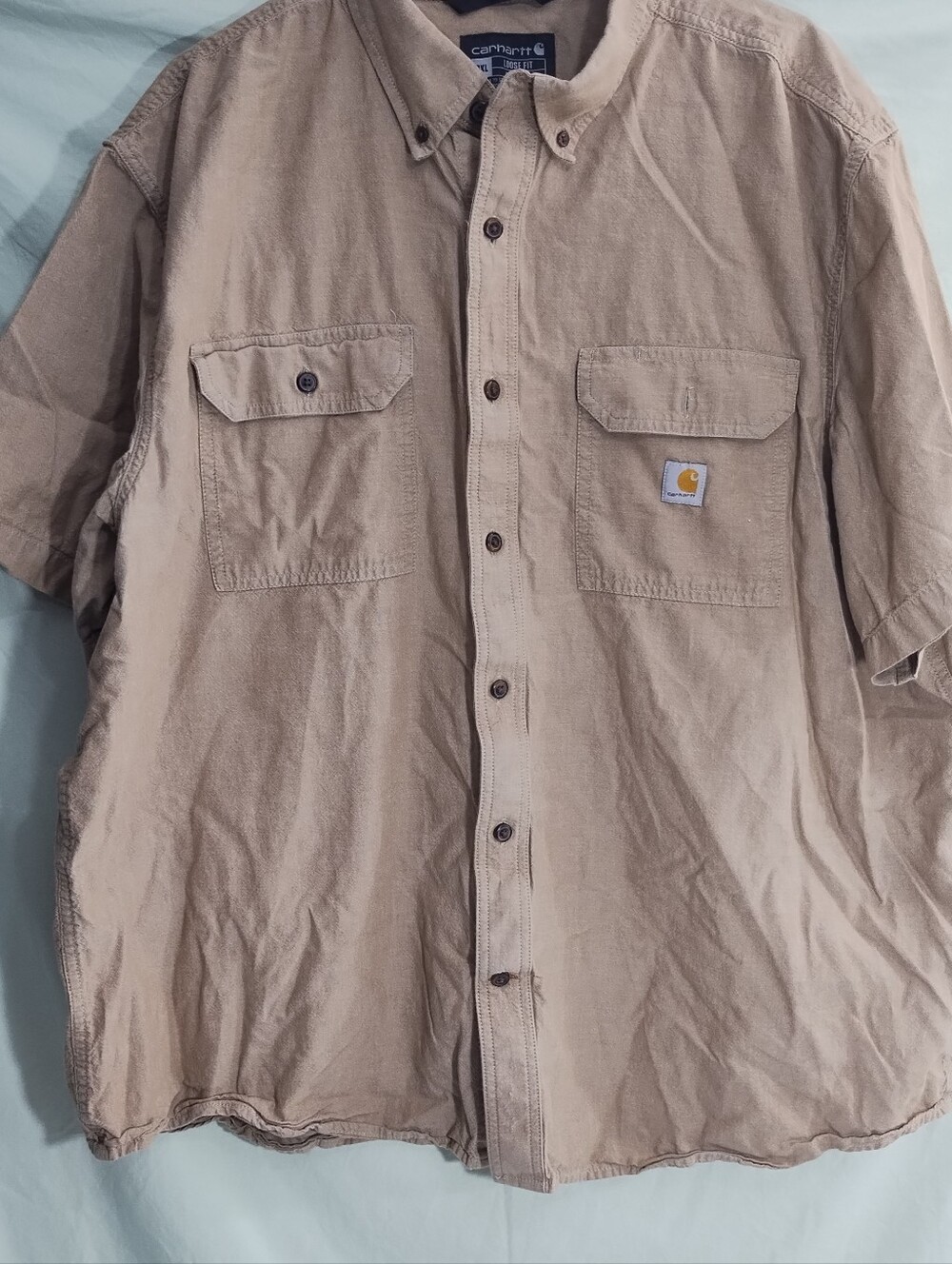 Carhartt  Mens Relaxed Fit Short Sleeve Button Up Shirt Beige Size 2XL Work Wear